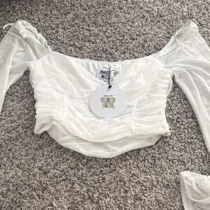 Princess Polly White Sheer Off-Shoulder Top